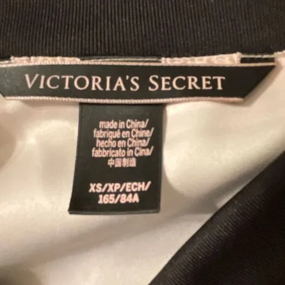 Victoria's Secret Black Luxe Palm Satin Feel Bomber Cropped Jacket - Picture 11 of 12